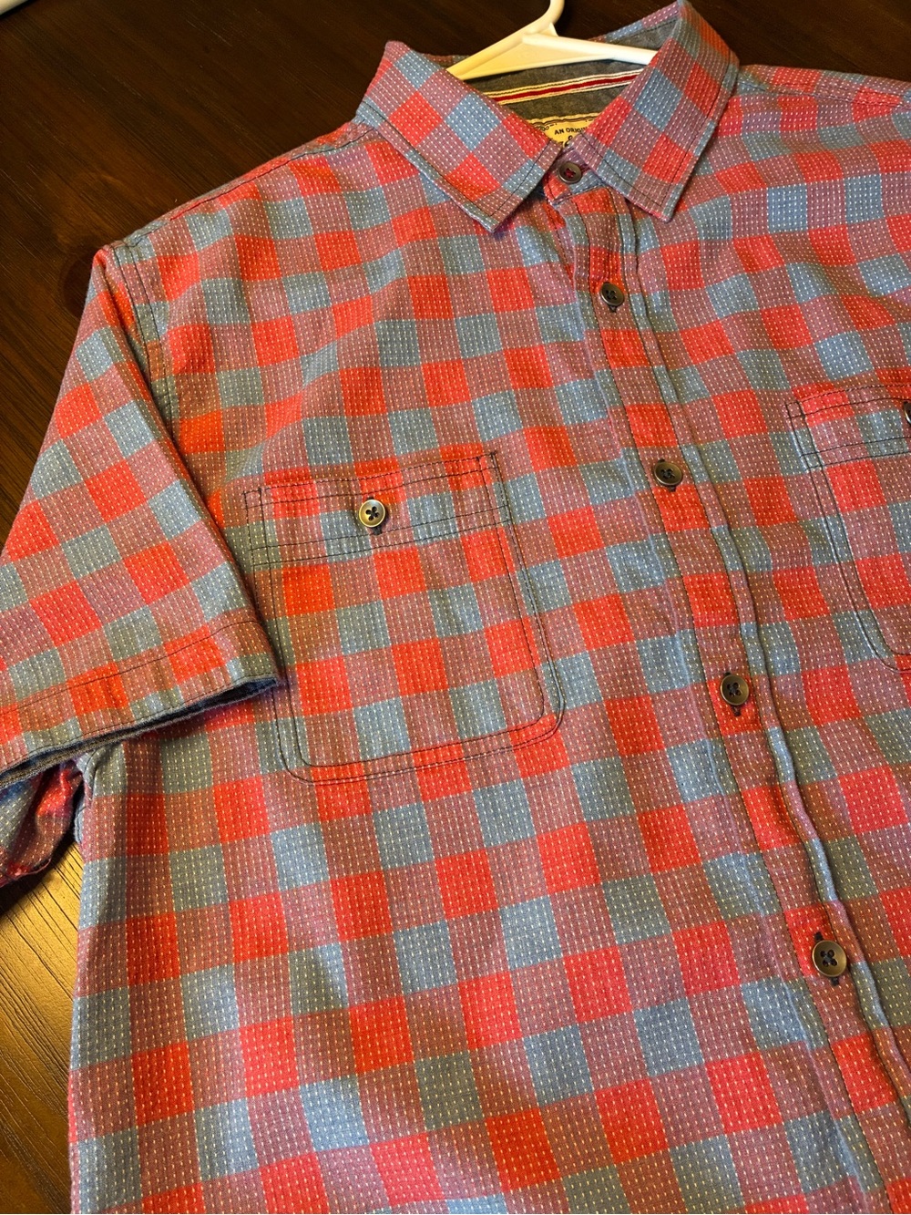 Flag and Anthem Casual Red and Blue Check Short-Sleeve Men’s Shirt